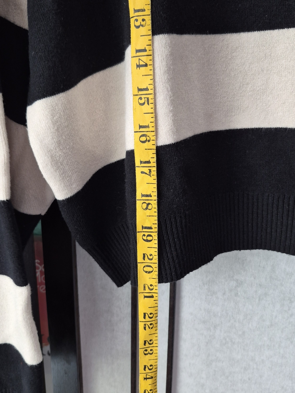 No Boundaries Women's Black and Cream Striped Pullover Sweater - Picture 6 of 6